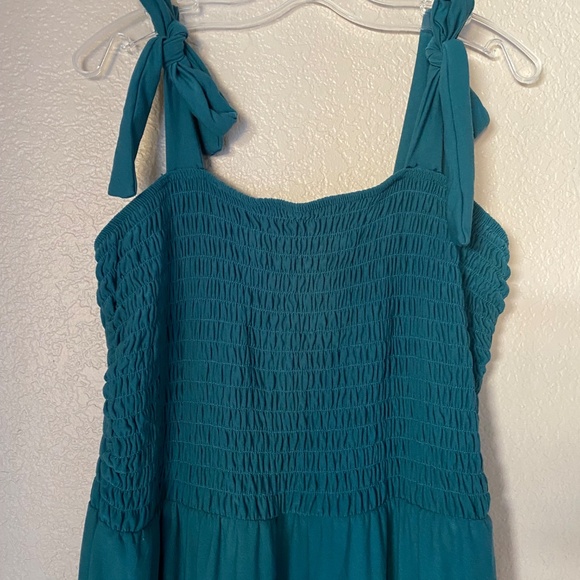 SO Good For Life Teal green Sheared top Jumpsuit Large Straps Wide Leg Flowing - Picture 8 of 10